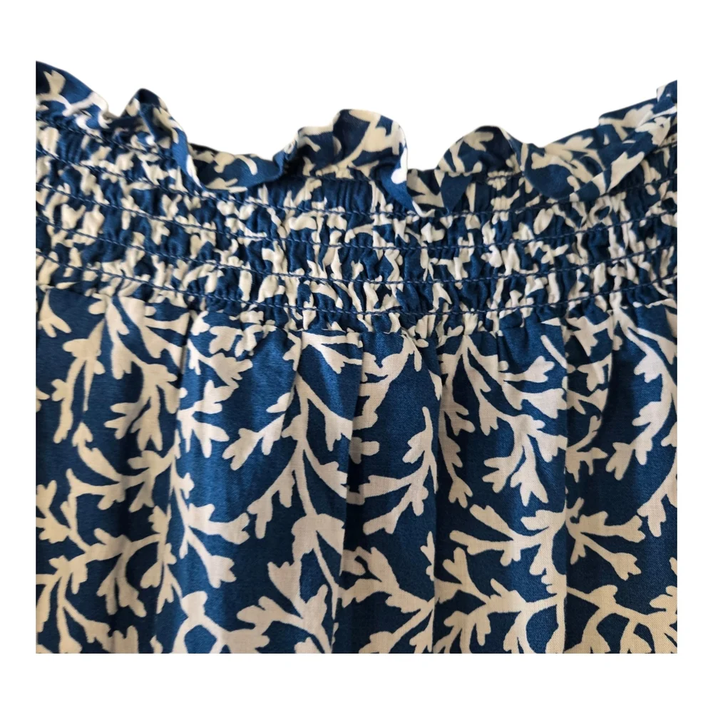 J. Crew Women's Navy/White Print Elastic Waist Ruffle Mini  Skirt - Picture 3 of 10